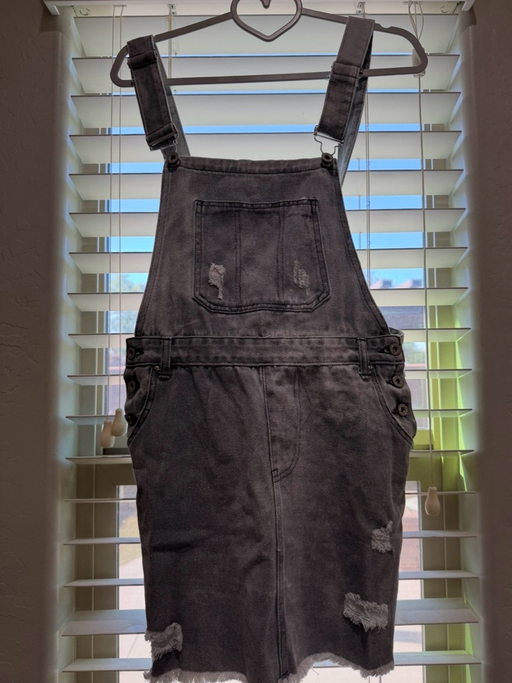 POL Women's Small Distressed Black Raw Hem Overall Dress Excellent Condition